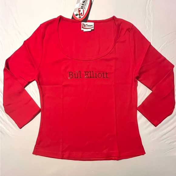 NEW! Bill Elliott NASCAR women’s L 3/4 sleeve Sequin Bling Shirt Size Large red - Picture 1 of 10
